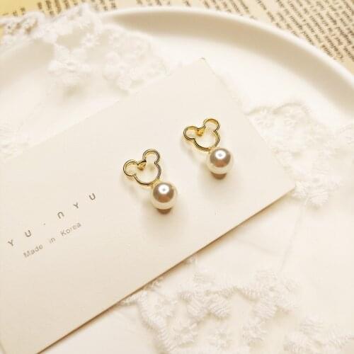 Cute Pearl Stud Earrings Wholesale 2021 New Charm Jewelry For Women Romantic Luxury Anime Gift Cartoon Mouse Accessories