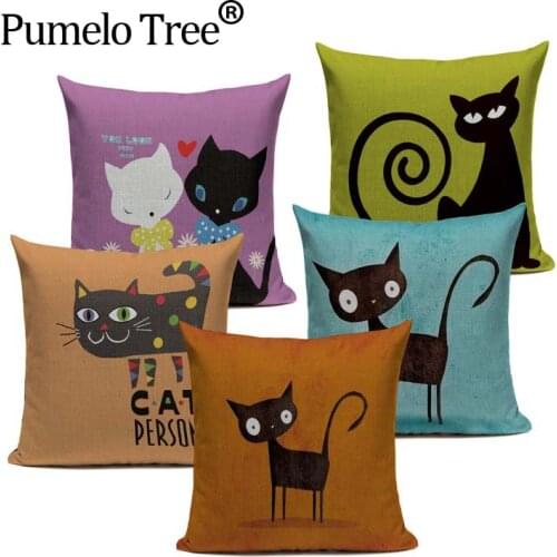 Nordic Decoration Design Linen Pillow Cover Black White Hand Painting Cat Eyes Cushion Cover Custom Home Couple Cute Pillow Case