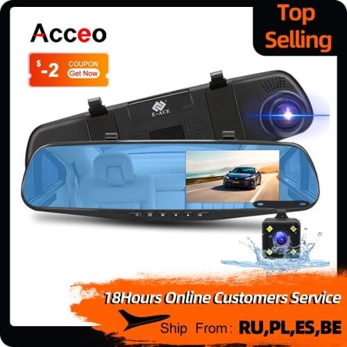 Acceo A08 Full HD 1080 Car Dvr Camera Auto 4.3 Inch Rearview Mirror Dash Digital Video Recorder Dual Lens Registratory Camcorder