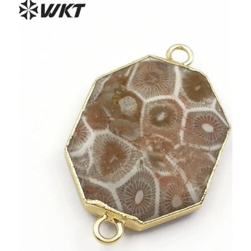 WT-C261 Wholesale Custom stone Natural Chrysanthemum Connector Unique Stone Metal Plated Irregular For Fashion women Jewelry