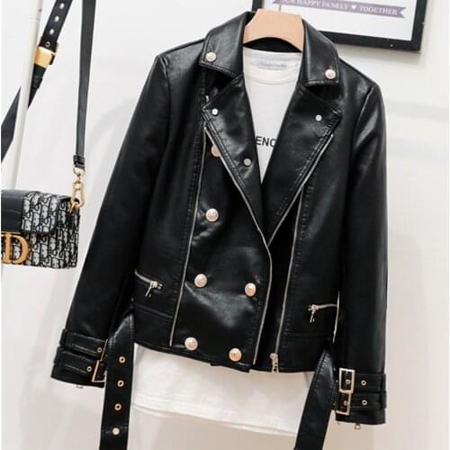 2020 Fashion zipper stitching pu leather jacket female Locomotive style double breasted pu leather outerwear leather jackets