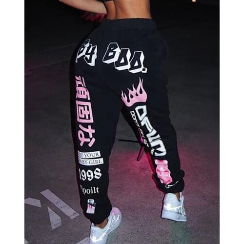 2021 Women Summer Creative Lip Letter Graphic Print Elastic Waist Casual Long Harem Pants Ladies Trousers Street Loungewear