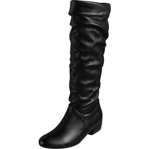 2021 New Women Black Flat Heels Wedges Long Boots Lady Riding Cowboy Boots Autumn Designer Pointed Toe Knee-high Boots