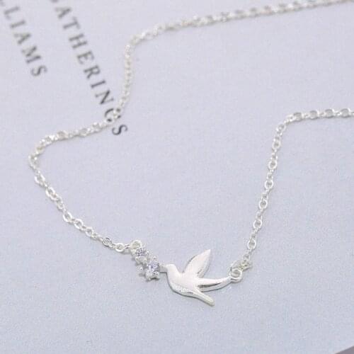 Daisies 925 Sterling Silver Cute Bird Swallows Necklaces & Pendants for Women Creative Design Lady Fashion Jewelry