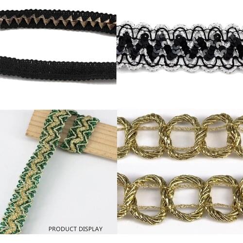 Gold Braided Metallic Embellishment Applique Lace Black Ribbon Fabric Trimming Sewing Supplies for Costume 20yd/T1087