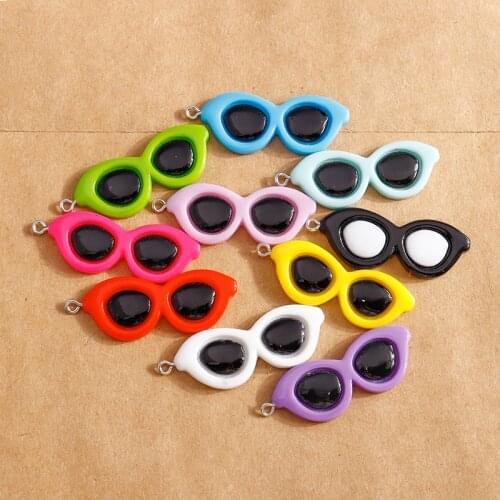 10pcs/lot 17*44mm Enamel Sunglasses Charms for Jewelry Making Cool Earring Pendants Bracelets Necklaces Charms DIY Accessories