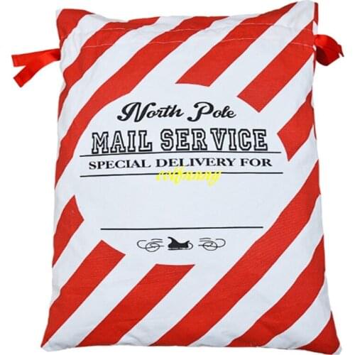10pcs/lot DHL Fast shipping 2017 Newest Red stripe Creative Santa Claus Style Drawstring Canvas Santa Sack Christmas Gift Bag