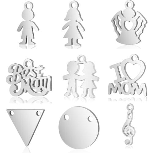 10pcs/lot Boy Girl Sister DIY Charms Wholesale 100% Stainless Steel Love Key Best Mom Pendant Music Note Skull Could Charm