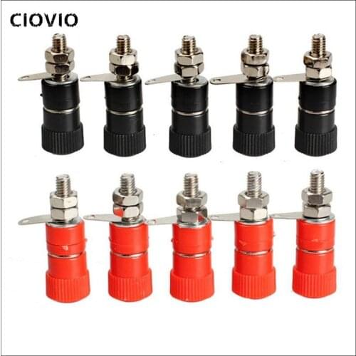 100pcs 4mm Banana Socket Nickel Plated Binding Post Nut Banana Plug Jack Connector Red + Black