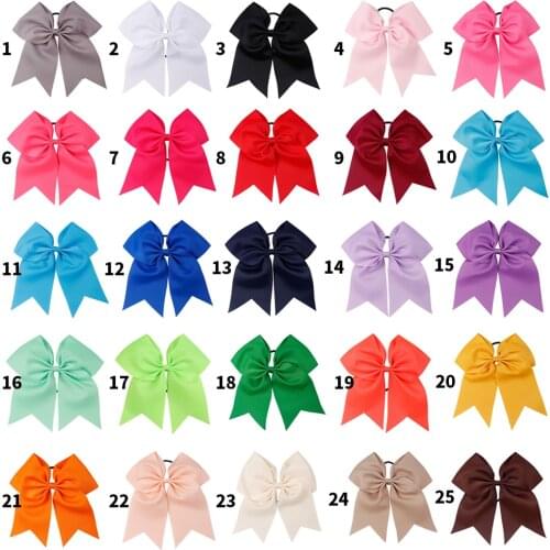 7'' Large Girls Solid Cheer Bow With Elastic Band Cheerleader Hair Bow Soft Grosgrain Hair Bands For Kids Hair Accessories