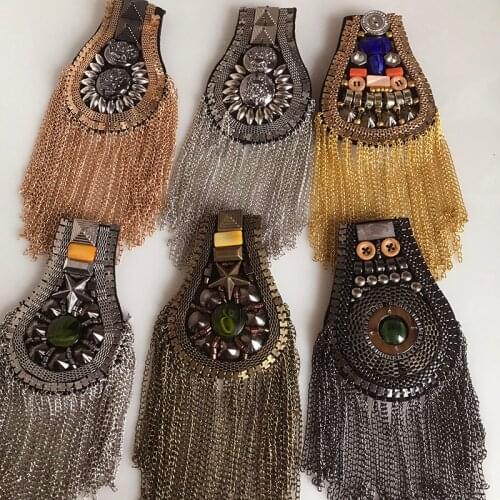 Blazer epaulet /kpop handmade fringed/tassel metal punk shoulder epaulette/spikes brooch women men suit accessories/wholesale