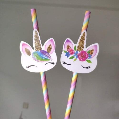 20Pcs Rainbow Unicorn Straws Happy Birthday Party Decoration For Kids Unicorn Party Decoration Supplies