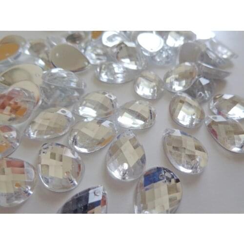 200pcs 10*14mm drop shape Acrylic Crystal sew on silver rhinestones gem stone hand sewing for dress