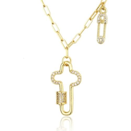 2021 Delicate Charm Dainty Paperclip Disgner Paved Zircon Small CZ Stone Necklace Safety Pin for women girls Drop Shipping