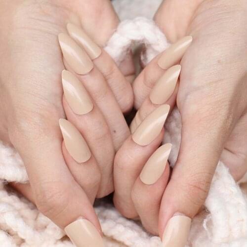 24pcs New Fashion Long pointed candy false nails tail tip Nail tablets light blown C09