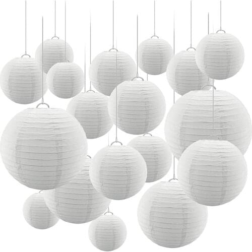 24 Pcs/set White Paper Lanterns with Assorted Sizes Round Chinese Paper lampion Wedding Party Hanging Indoor or Outdoor Decor