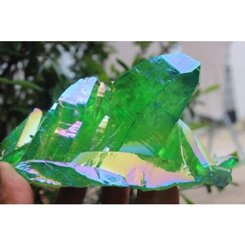 651g Natural green halo of quartz crystal cluster healing wand specimens