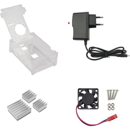 Raspberry Pi 3 Acrylic Case Clear Case Transparent Enclosure+Power Charger Adapter+Cooling Fan+Aluminum Heat Sink for RPI 3