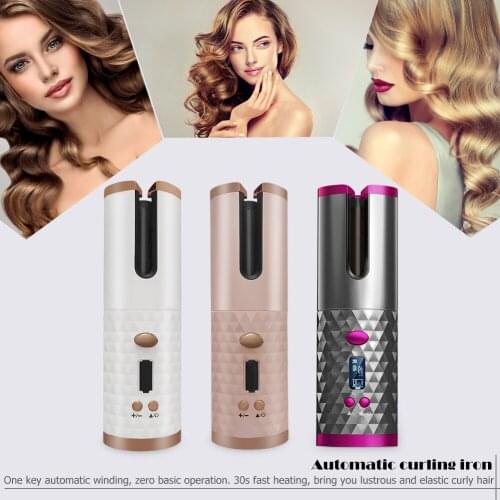 Wireless Automatic Hair Curler Portable USB Rechargeable Rotating Curling Iron Women Girl LCD Display Curly Machine Styling Tool