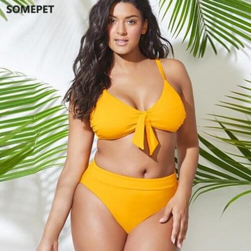 High Waist Bikini Plus Size Swimwear Women 2021 Sexy Bow-Knot Push Up Swimsuit Female Solid Bathing Suits Summer Beach Wear 4XL