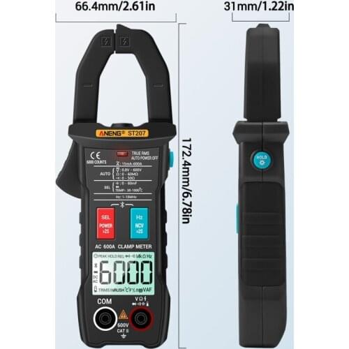 ST207 Bluetooth Digital Clamp Meter 6000 Counts DC/AC True RMS Multimeter Hz Ohm 203C