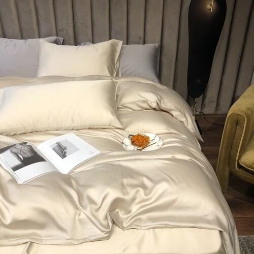 Affordable Luxury Style 60 Pieces Double-Sided Tencel Four-Piece Set Simple Ice Silk Cool Feeling Quilt Cover Fitted