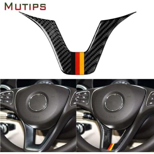 Mutips Car Steering Wheel Emblem 3D Sticker Cover Carbon Fiber Trim For Mercedes C Class W204 W205 W211 W203 C E Class GLA GLC