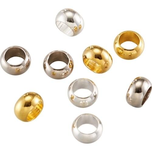 100pcs 7x4mm Brass European Beads Large Hole Rondelle Beads Loose Spacer Beads for Jewelry Making DIY Bracelet Necklace