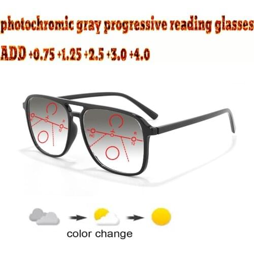 Photochromic Gray Progressive Multifocal Reading Glasses Large Size Men Woem Ultralight +1.0 +1.5 +1.75 +2.0 +2.5 +3 +3.5 +4