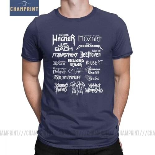 Heavy Metal Classical Composers T-Shirt Men Mozart Beethoven Chopin Bach Mendelssohn Casual Tees 100% Cotton Clothes T Shirt