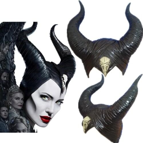 2019 Hot selling Halloween Cosplay Maleficent: Mistress of Evil Witch Horns Headwear Mask Headgear Helmet Party Black Queen