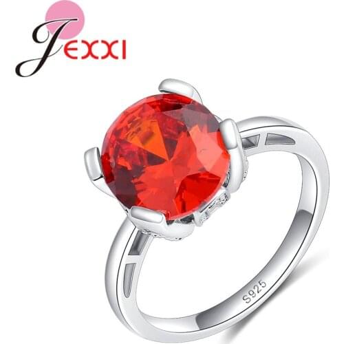Red Stone Ring Bague Rose 925 Sterling Silver Crystal Fashion Anniversary Jewelry For Women anel Engagement Wedding Rings