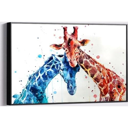 Red Blue Couple Giraffe Wall Art Canvas Painting on The Wall Funny Animal Oil Painting Modern Print Poster Baby Room Decoration