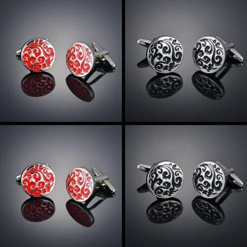 Red black Yunxiang Cufflinks French long sleeve shirt with studs and Cufflinks