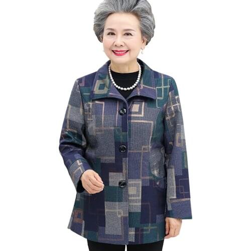 Grandmother Spring Autumn Jacket Women Windbreaker New Loose lattice Trench Coat Female mother clothing Plus size Trench Coat5XL