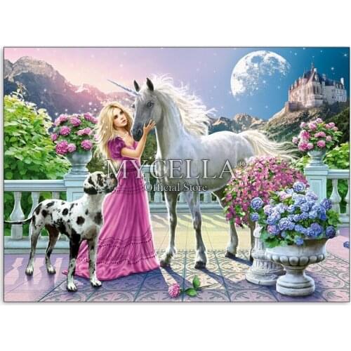 Cartoon Dog 5D DIY Diamond Painting Cross Stitch Princess and unicorn Round Rhinestone Mosaic Diamond Embroidery Gift Home Decor