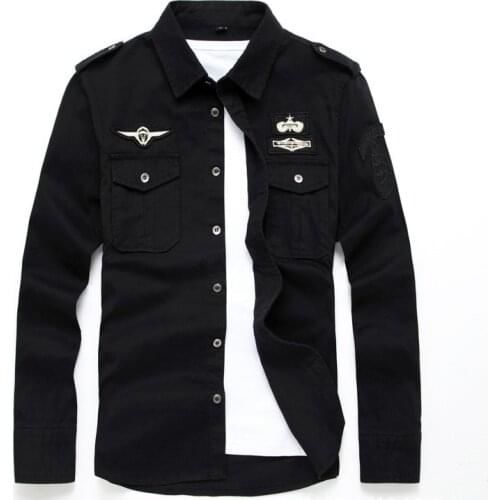 Top quality fashion men long sleeve cotton shirts military fitness cargo outwear dress shirts M-6XL AYG75