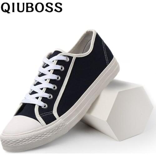 QIUBOSS Mens Canvas Casual shoes Classic Flats Breathable Vulcanize Shoes lightweight low-top Style trend footwear 3 colors