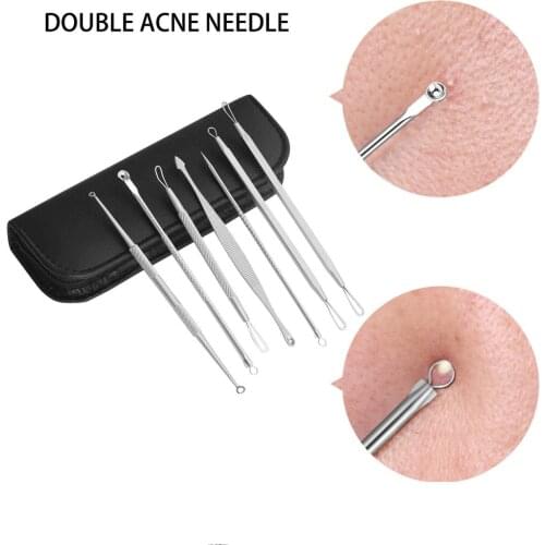 7pcs/bag Blackhead Remover Tool Kit Skin Care Tools Spot Comedone Acne Needle Clip Pimple Tweezer Blemish Extractor + Bag new