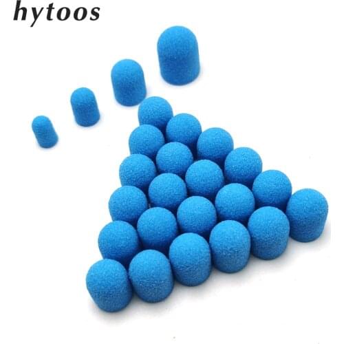 HYTOOS 20Pcs Blue Plastic Base Sanding Caps With GripPedicure Polishing Drill Bit Drill Accessories Foot Cuticle Calluses Tool