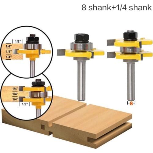 New 2 pc 8mm Shank high quality Tongue & Groove Joint Assembly Router Bit Set 3/4" Stock Wood Cutting Tool - RCT