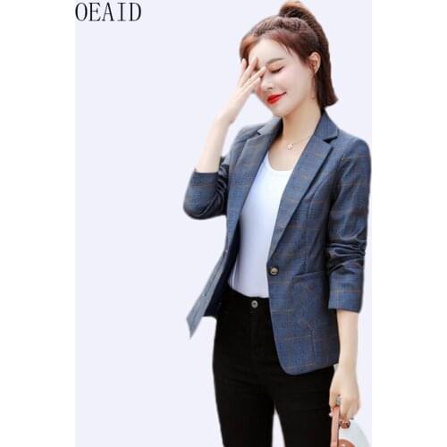 New Plaid suit women blazer 2020 Spring womens coat short slim blazers female jacket outerwear