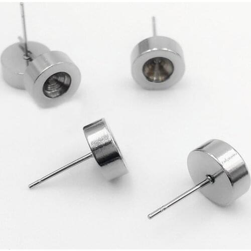 Stainless Steel Stud Earrings Bases Findings 9mm Round Bezel for 5.5mm Point Back Rhinestone Earrings post Settings DIY Crafts