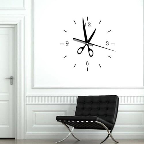 Hairdresser Clock Wall Decal Hair Salon Beauty Hairdressing Interior Design Creative Decor Vinyl Wall Stickers Window Art S685