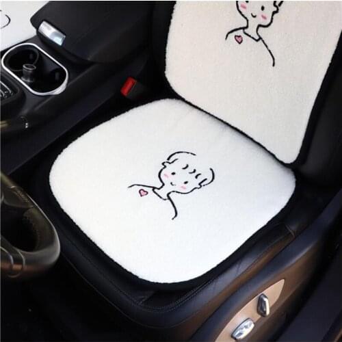Stick Figure Couple Lamb Wool Car Seat Cushion Winter Short Plush Backrest Cushion Cover Non-slip Car Interior Cushion