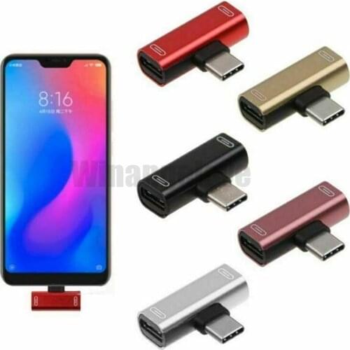 500pcs/lot Mobile phone 2 in 1 Splitter For Audio Charging Adapter Type-C Dual Female Plug Audio Adapter Converter for Type-C