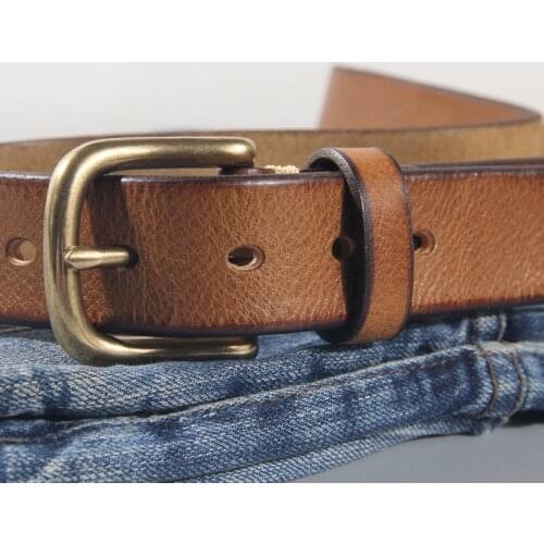Thick Cowhide Belt Womens Pure Copper Button Top Cowhide All-match Casual Jeans Belt High Quality Retro Luxury Women Belt