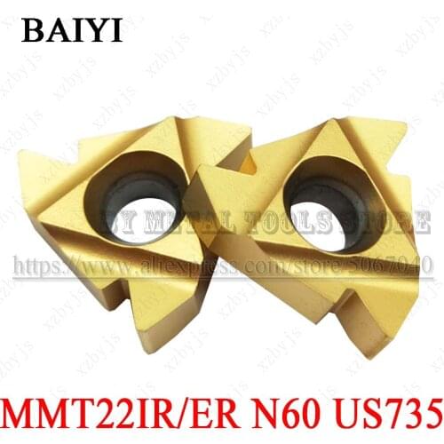 10pcs MMT22IR/ER N60 US735 Thread cutting carbide insert MMT 22ER/IR CNC threaded blade turning blade turning tools