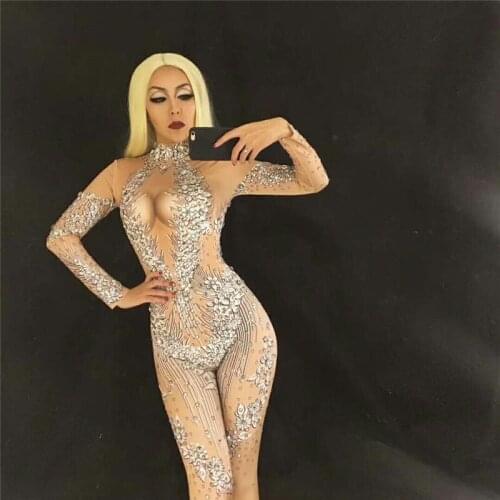S40 Ballroom dance sexy stage costumes women dress singer jumpsuit dj bodysuit performance party diamonds outfit pole dancer