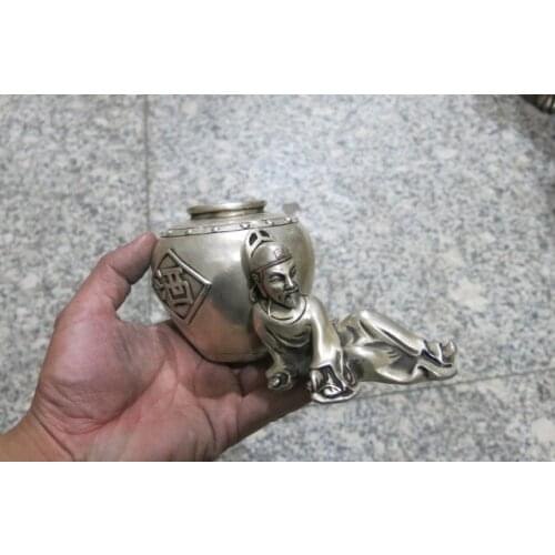 Rare Qing Dynasty old silver statue----Alcoholic drunk
